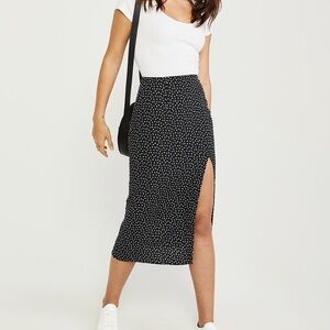 Abercrombie & Fitch Spotted Dot Print High Slit Midi Skirt